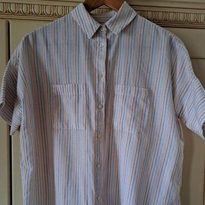 Madewell Women's Short Sleeve Courier Rainbow Stripe Button Down Sz XS